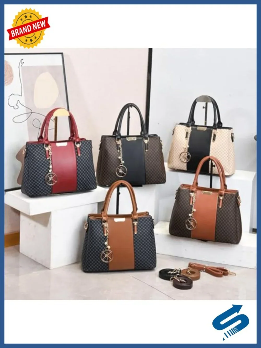 Women's Satchel Purse 3 Zip Compartments Faux Leather Handbag Shoulder Bag Tote